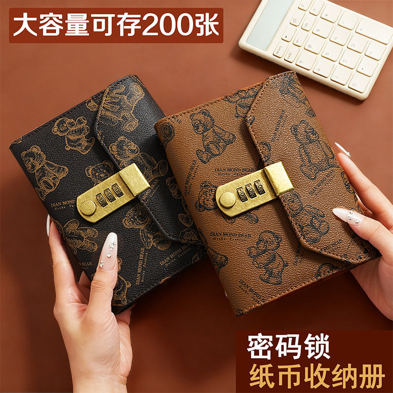 Ba Gấp Mật Khẩu Tiền Gửi Ví Gấu Khóa Tiền Gửi Tiền Sách Tiền Giấy Lưu Trữ Tiền Túi Tiền Nạp Tiền Ví 