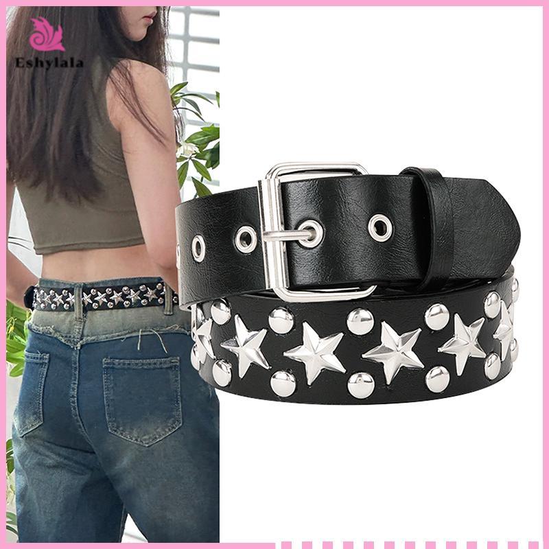 Eshylala Rivet Hollow Bullet Punk Belt - Thắt lưng da đinh tán Gothic Ro có thể điều chỉnh dành cho 