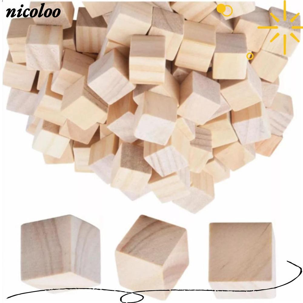 NICOLOO 100 Khối Gỗ, Khối Gỗ Vuông 2cm, Gỗ Chưa Hoàn Thành Màu Gỗ Chưa Hoàn Thành Bề Mặt Mịn Thủ Côn