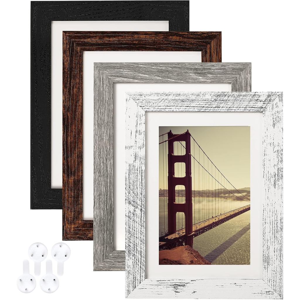 BAIJIALI 5x7 Khung Ảnh Đau Khổ Bộ 4 Mẫu Gỗ, Màn Hình 4x6 Có Thảm Hoặc 5x7 Không Thảm, Nhiều Màu