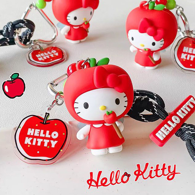 Hello Kitty Apple Shaped Carabiner Keyring | Sanrio Korea | Bag Charm | AirPods Accessory
