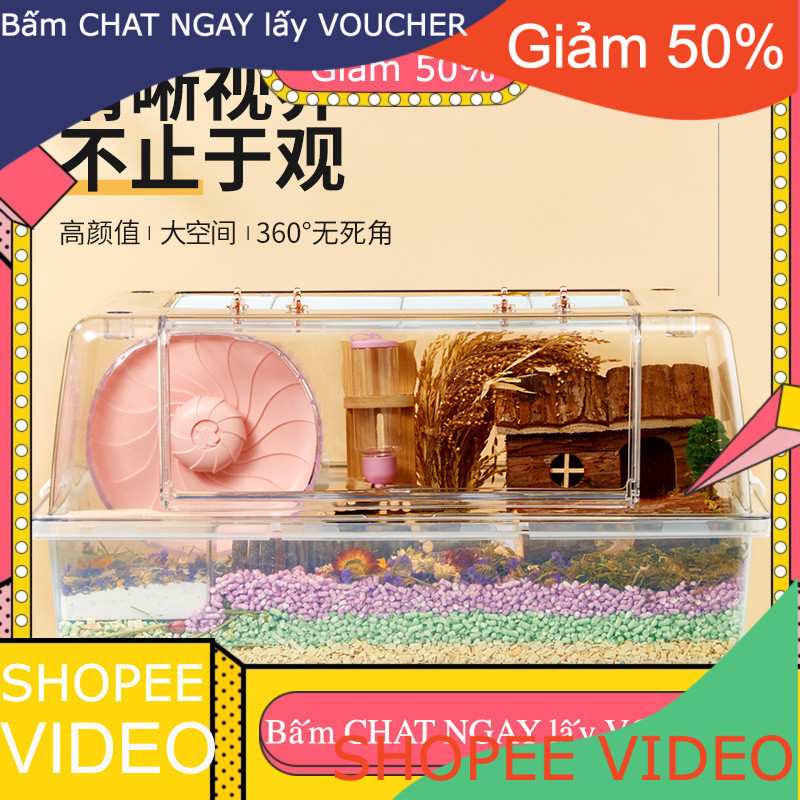 (Lồng Hamster mica 60cm) Biệt Thự Siêu Lớn Hamster Luding Gà Nuôi