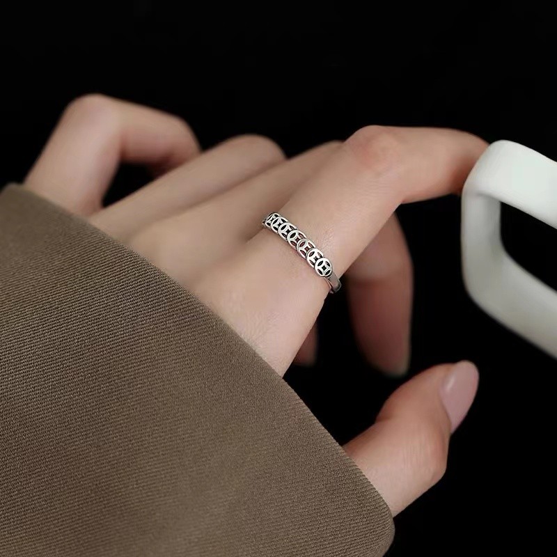 nhẫn bạc nữ nhẫn bạc 925 Nhẫn Bạc 925 Đồng Xu Ánh Sáng, Thiết Kế Cá Tính Cho Nữ
