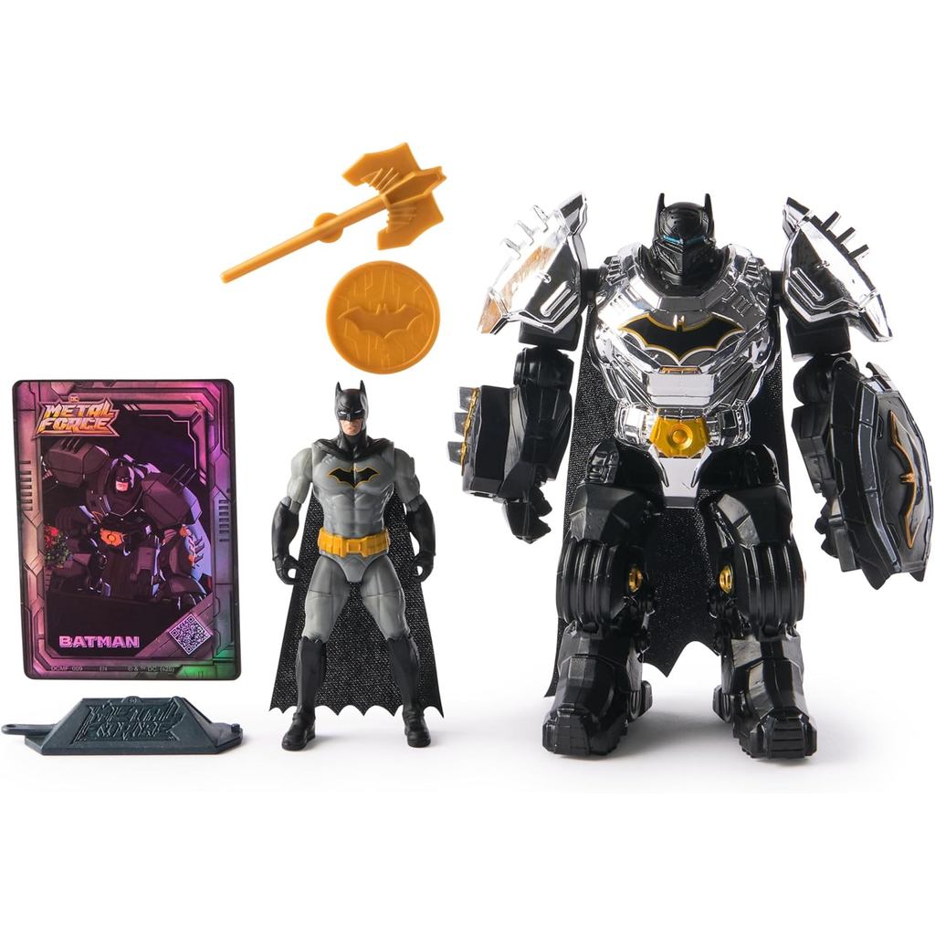 DC Comics, Nhân vật hành động Batman Metal Force, 6 inch với hình Mini 4 inch, Bộ đồ Blaster và Armo
