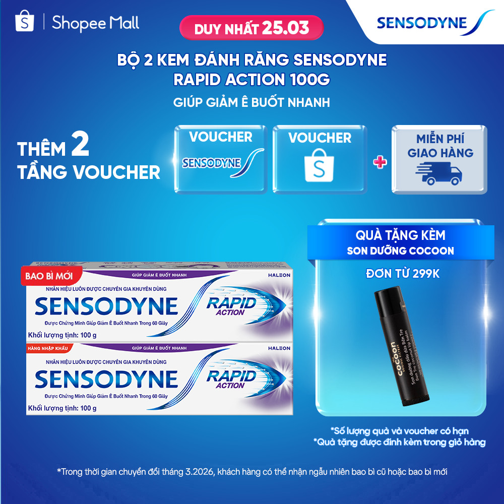 Bộ 2 Kem đánh răng SENSODYNE Rapid Action 100g giúp làm giảm ê buốt nhanh