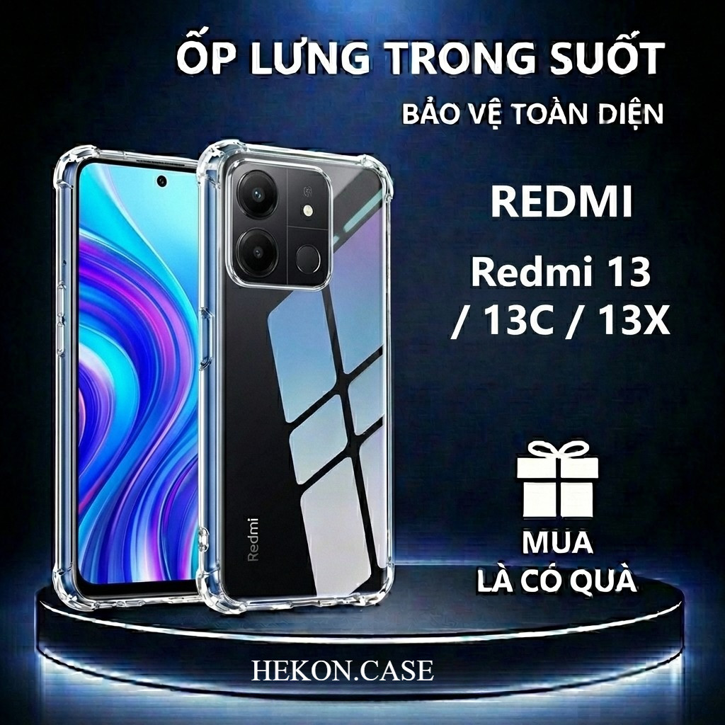 Ốp lưng chống sốc Redmi 13 / 13C/ 13X trong suốt, silicon, bảo vệ camera- HEKON.CASE