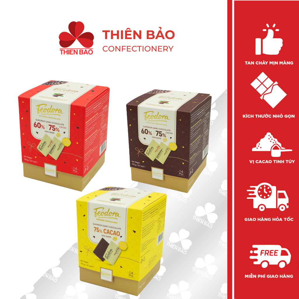 Socola Feodora Hộp Giấy 60% và 75% cacao 105g socola hảo hạng - Hộp Giấy - Thiên Bảo Confectionery