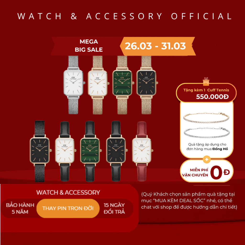 (Tặng Kèm Hộp Nơ) Đồng Hồ Nữ Daniel  Nữ QUADRO PRESSED Dây Mesh 20x26mm - D_WSTORESG.