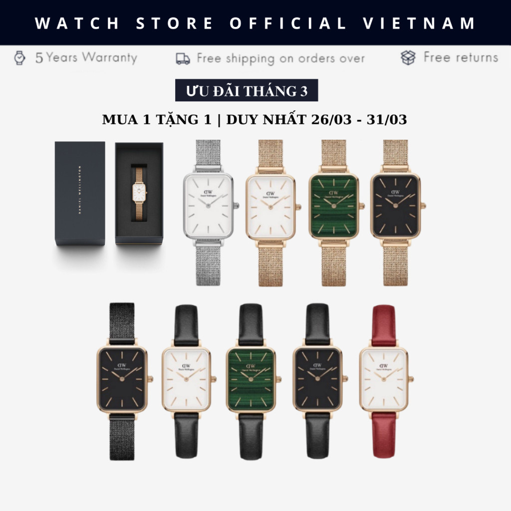 [Chính Hãng] Đồng Hồ Nữ Dây Da, Dây Lưới Danie.l Wellingto.n Quadro Pressed, Size 20x26mm, Đồng Hồ Chính Hãng