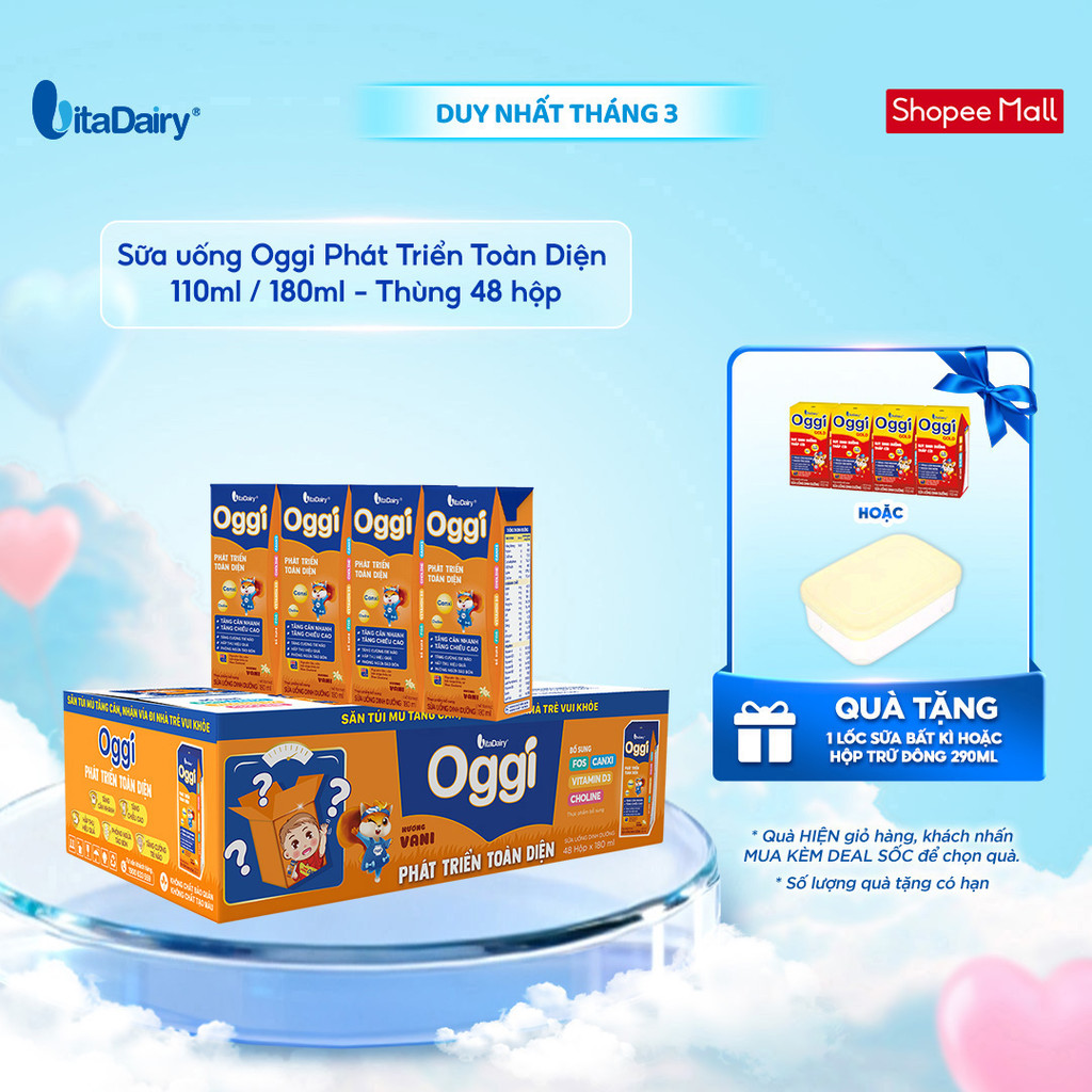 [COMBO 2 THÙNG] Sữa uống Oggi Vani Hộp 110ml/180ml - Giúp bé tăng cân khoẻ, hỗ trợ phát triển toàn diện