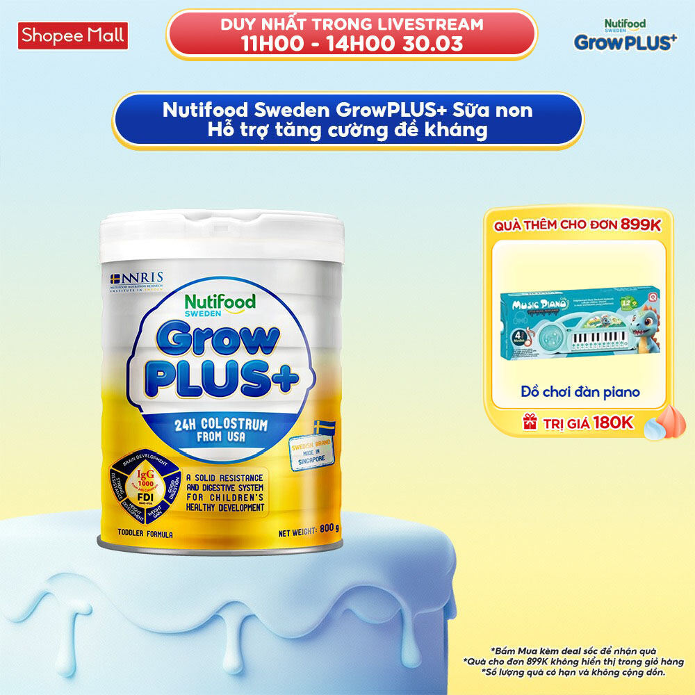 Sữa bột Nutifood GrowPLUS+ Sữa Non Trên 1 tuổi -  24h hỗ trợ tăng đề kháng (Lon 800g)