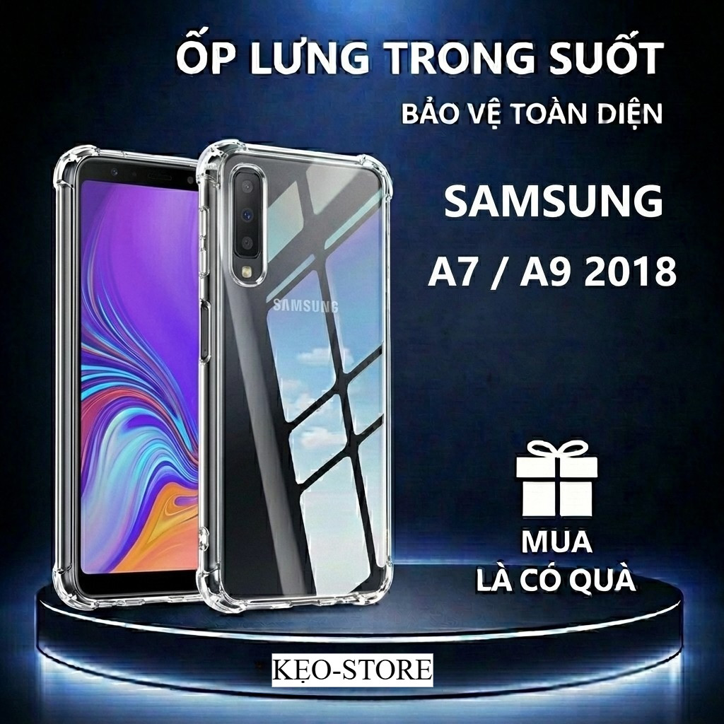 Ốp lưng chống sốc Samsung A7/ A9 2018 trong suốt, silicon, bảo vệ camera-KẸO-STORE