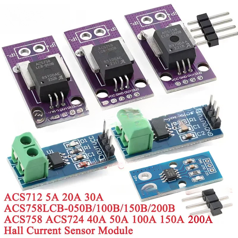 2-5 Chiếc ACS712 ACS758 Hall Cảm Biến Hiện Tại Mô Đun Máy Dò 5A 20A 30A 50A 100A 150A 200A Bảng Phát