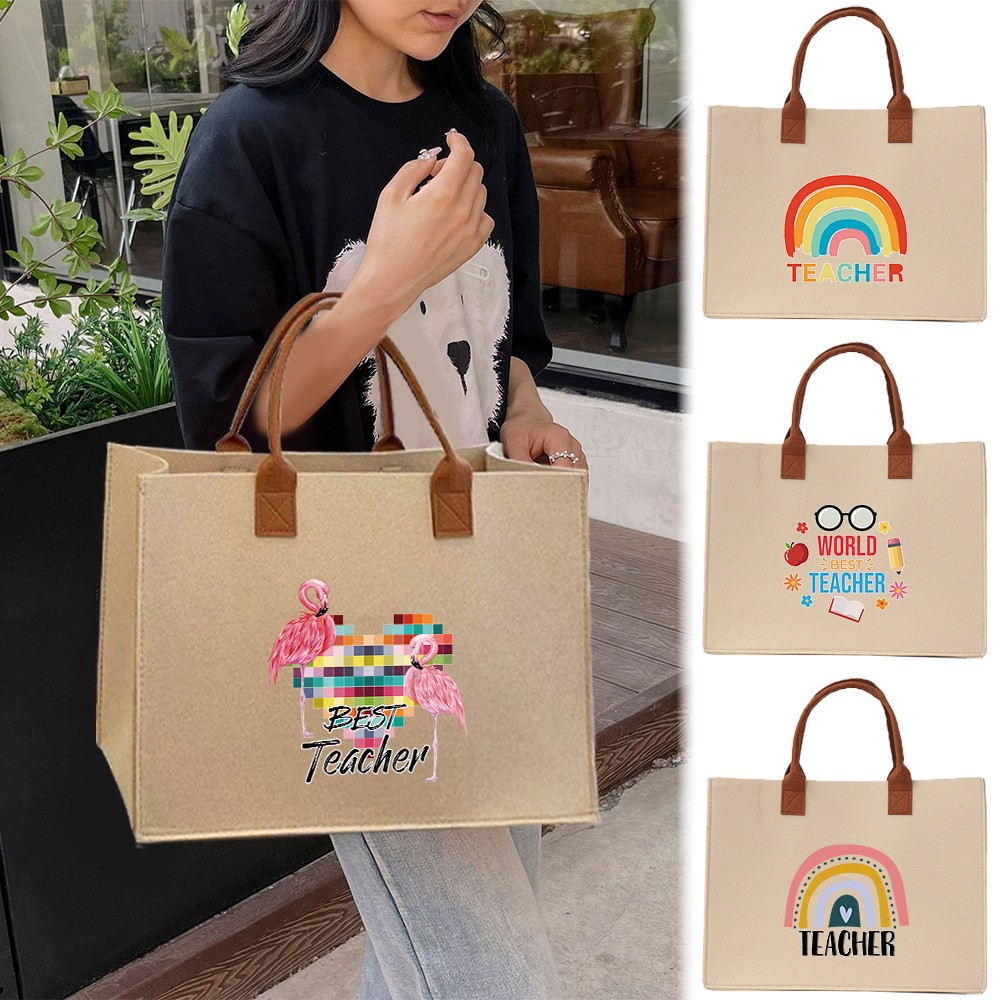 Commuter shopping bag In stock Large capacity 【Lowest price】 Exquisite print Felt tote bag Thickened