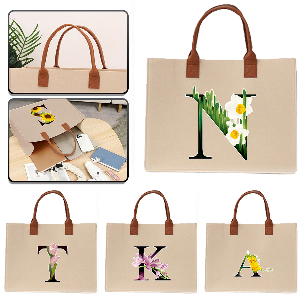 In stock Large capacity Exquisite print Thickened 【Lowest price】 Commuter shopping bag Felt tote bag