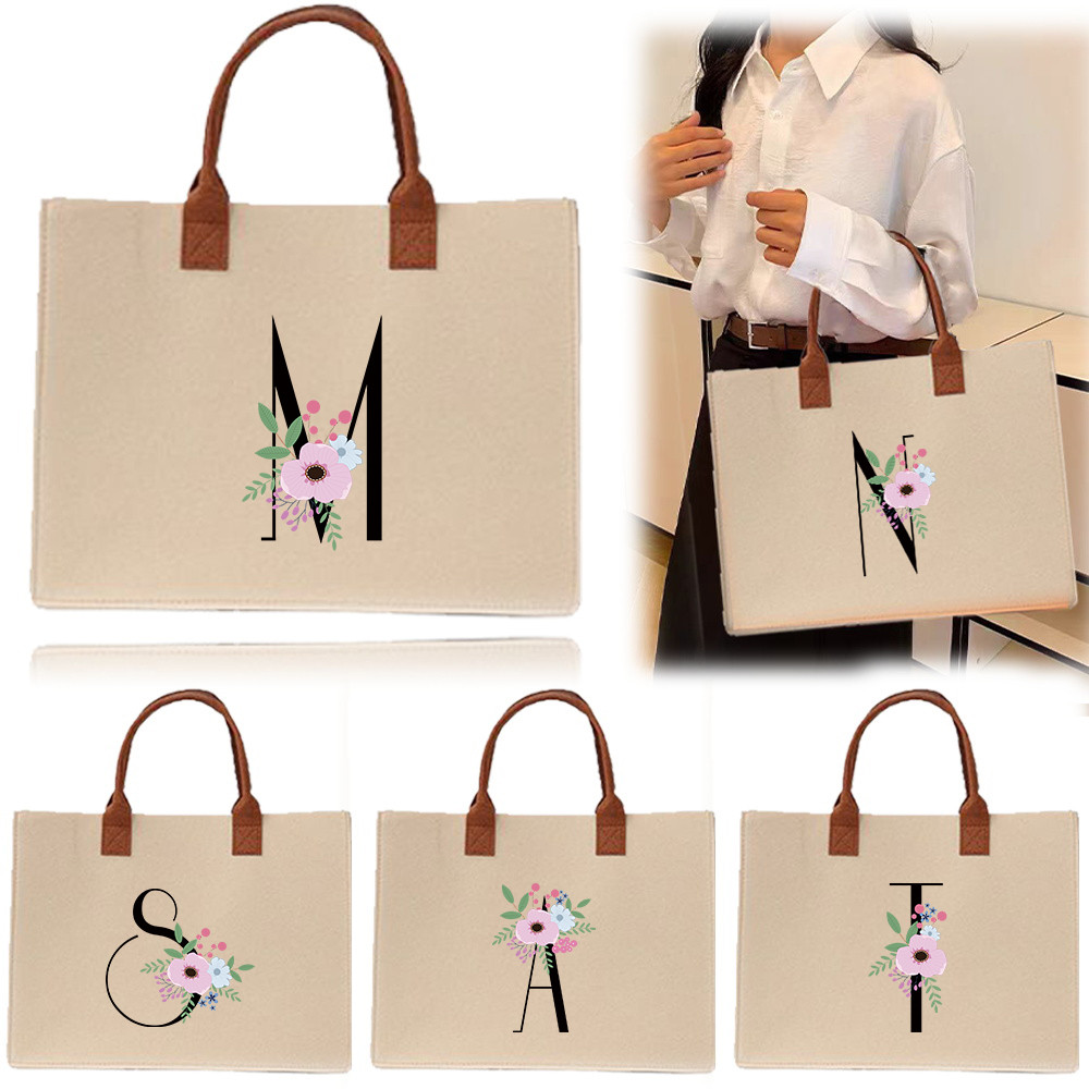 Thickened 【Lowest price】 Exquisite print In stock Commuter shopping bag Felt tote bag Large felt tot
