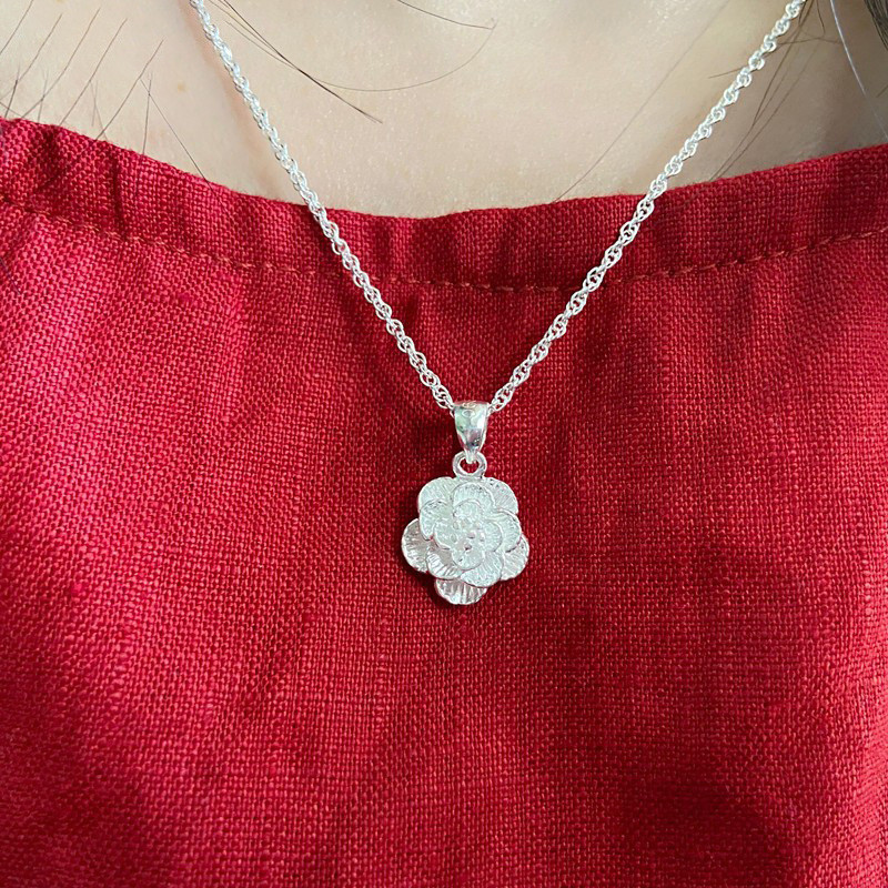 Premium In-Stock#999Sterling Silver Plum Blossom Necklace Pendant  999Pure Silver Rose Flower Flower