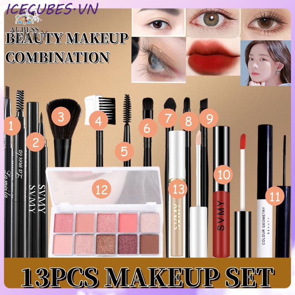 Bộ trang điểm LAMEILA 13 món bao gồm: 10 màu phấn mắt + kem che khuyết điểm SVMY + son bóng SVMY + b