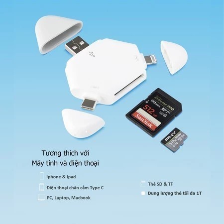Đầu đọc thẻ Micro SD đa năng cho máy tính và điện thoại di động với 3 cổng kết…