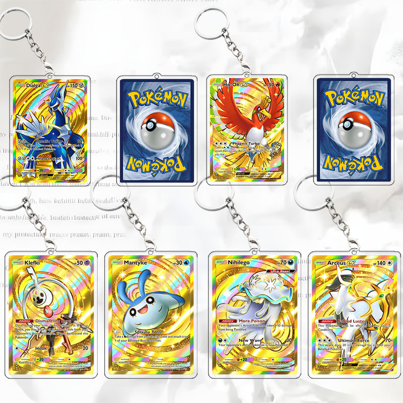 PTCG Cartoon Double Sided Keychain Ex Card Ralts Student Gardevoir Liligant Kawaii Eevee Keyring for