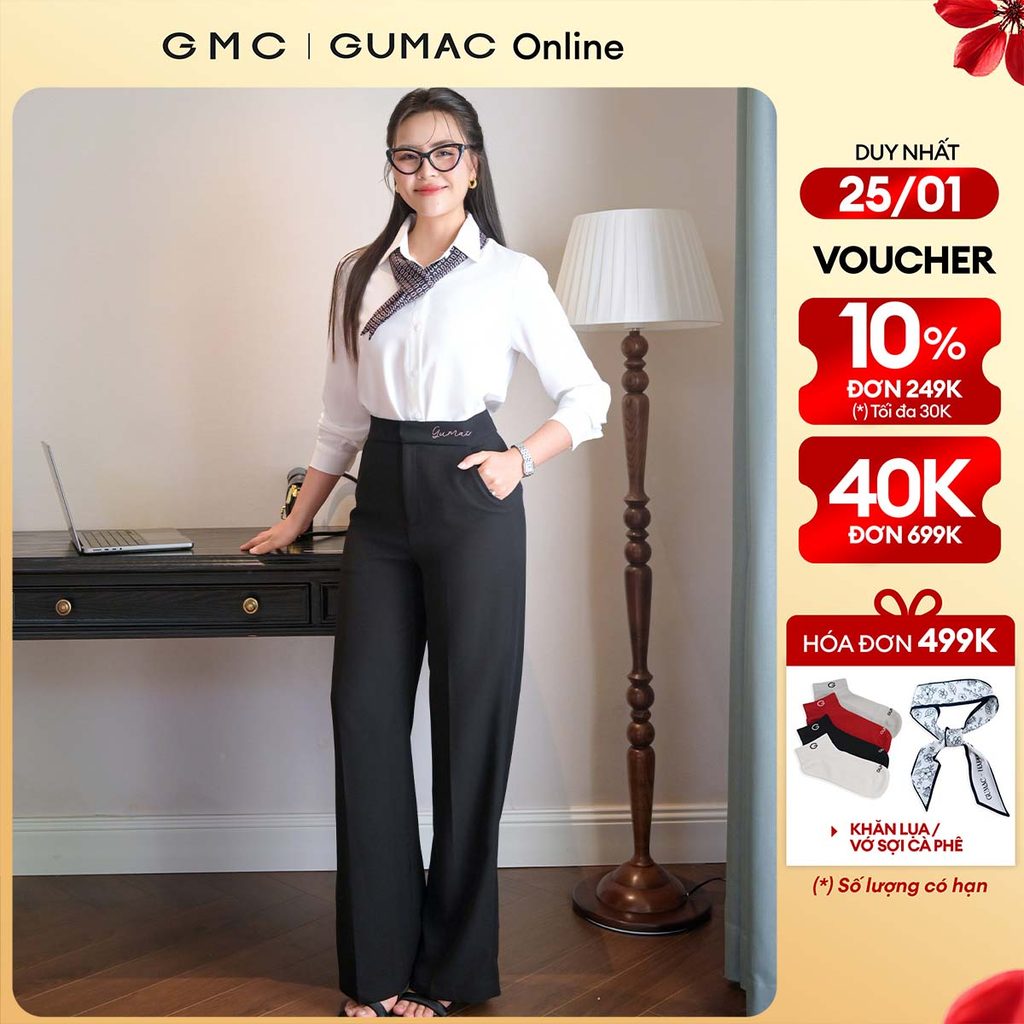 [TẶNG QUÀ ĐƠN 499K] Quần tây nữ màu đen thêu lưng thời trang GUMAC QF04052