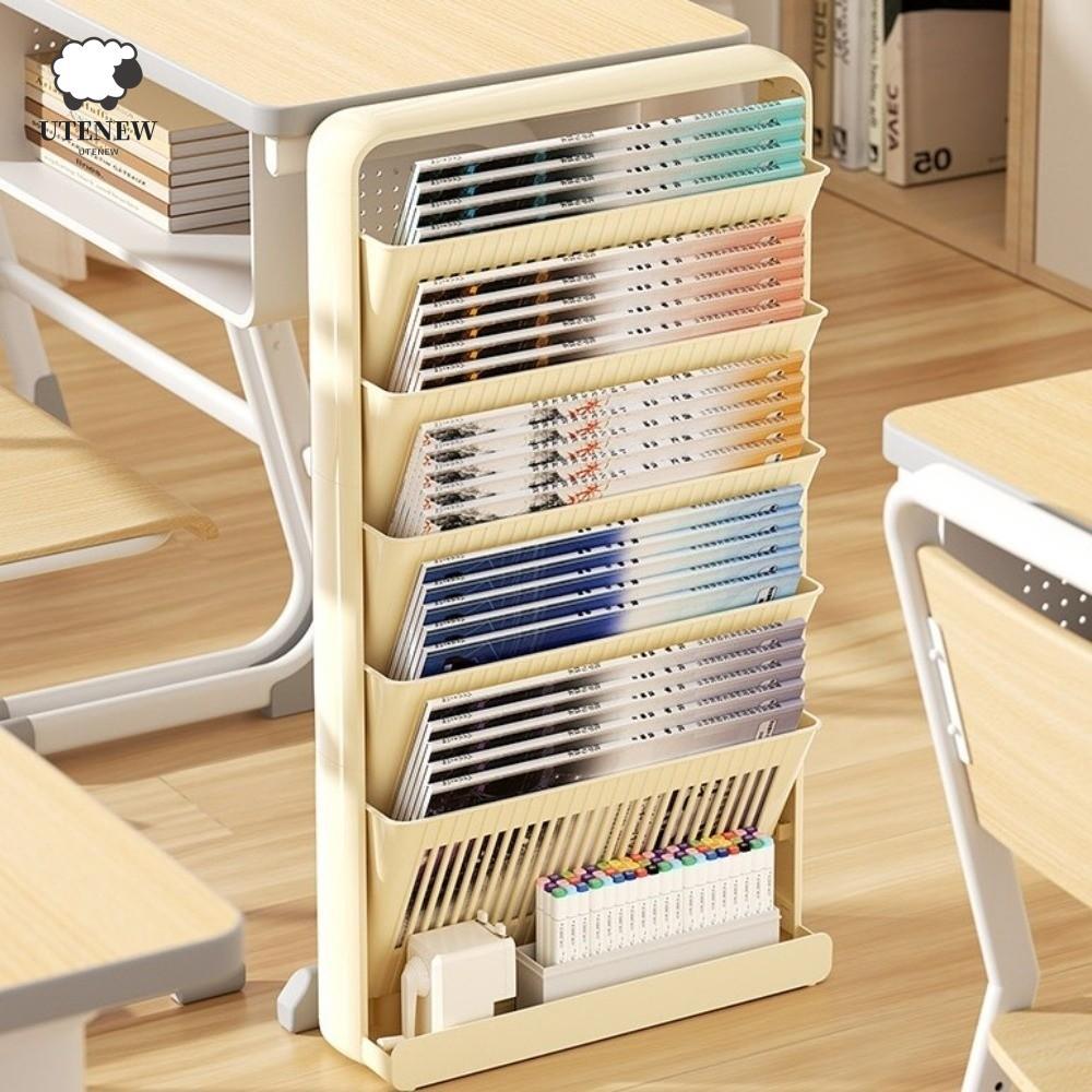  UTENEW Kệ sách dung tích lớn UTENEW, Bộ sắp xếp bàn học tiết kiệm không gian 3 / 5 lớp, Kệ sách tre