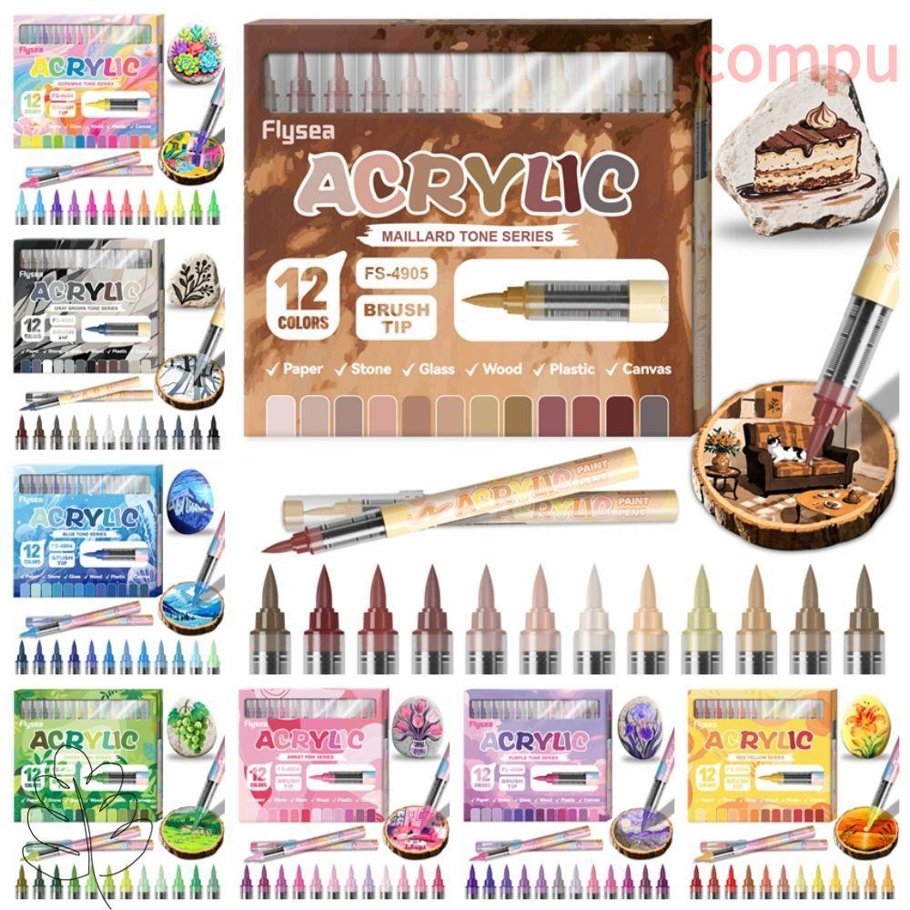 COMPU Acrylic Paint Markers, DIY Soft Brush Tip Acrylic Marker Pen, Direct-Liquid Ink Vẽ Art Supplie