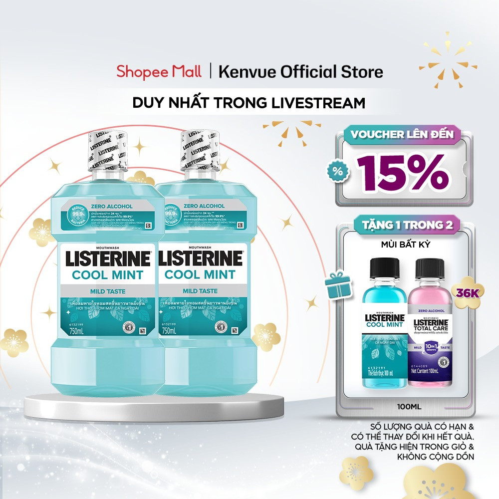 [LIVE] Combo 2 Nước Súc Miệng Listerine Cool Mint Zero 750mlx2
