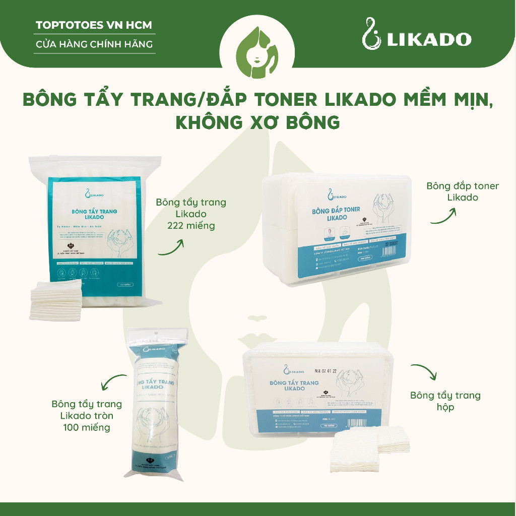 [HÀNG NHẬP KHẨU] Bông tẩy trang/đắp toner Likado mềm mịn, không xơ bông