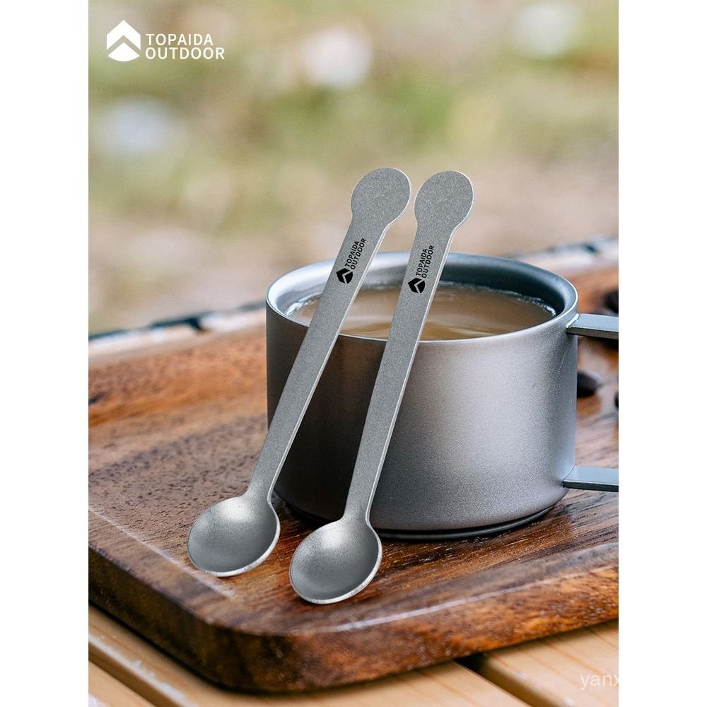 Nguyên Chất Titan Thìa Cà Phê Khuấy Thìa Cắm Trại Gia Vị Thìa Mật Ong Thìa Tráng Miệng Thìa Kem Trà 