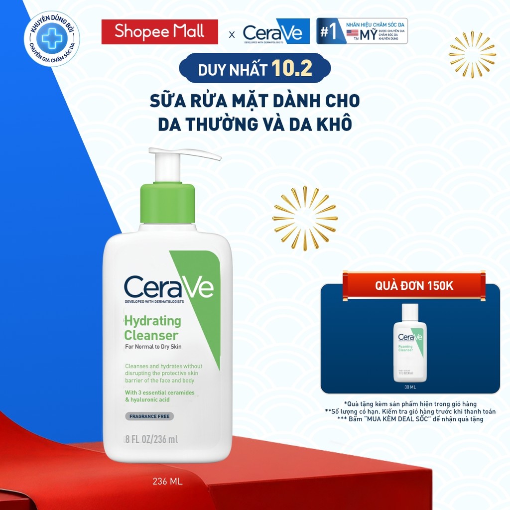 Sữa rửa mặt giúp làm sạch sâu dành cho da thường và da khô Cerave Hydrating Cleanser 236ML | BigBuy360 - bigbuy360.vn