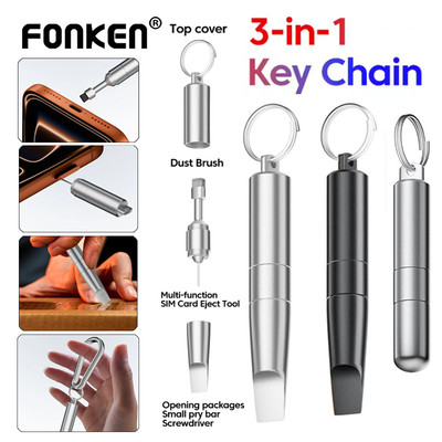 Fonken 3 trong 1 Móc chìa khóa đa chức năng Dụng cụ mở gói Bàn chải làm sạch Công cụ loại bỏ thẻ SIM cho điện thoại Airpods