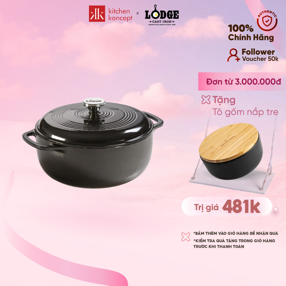 Nồi gang phủ men Lodge Midnight Chrome - 5.6L