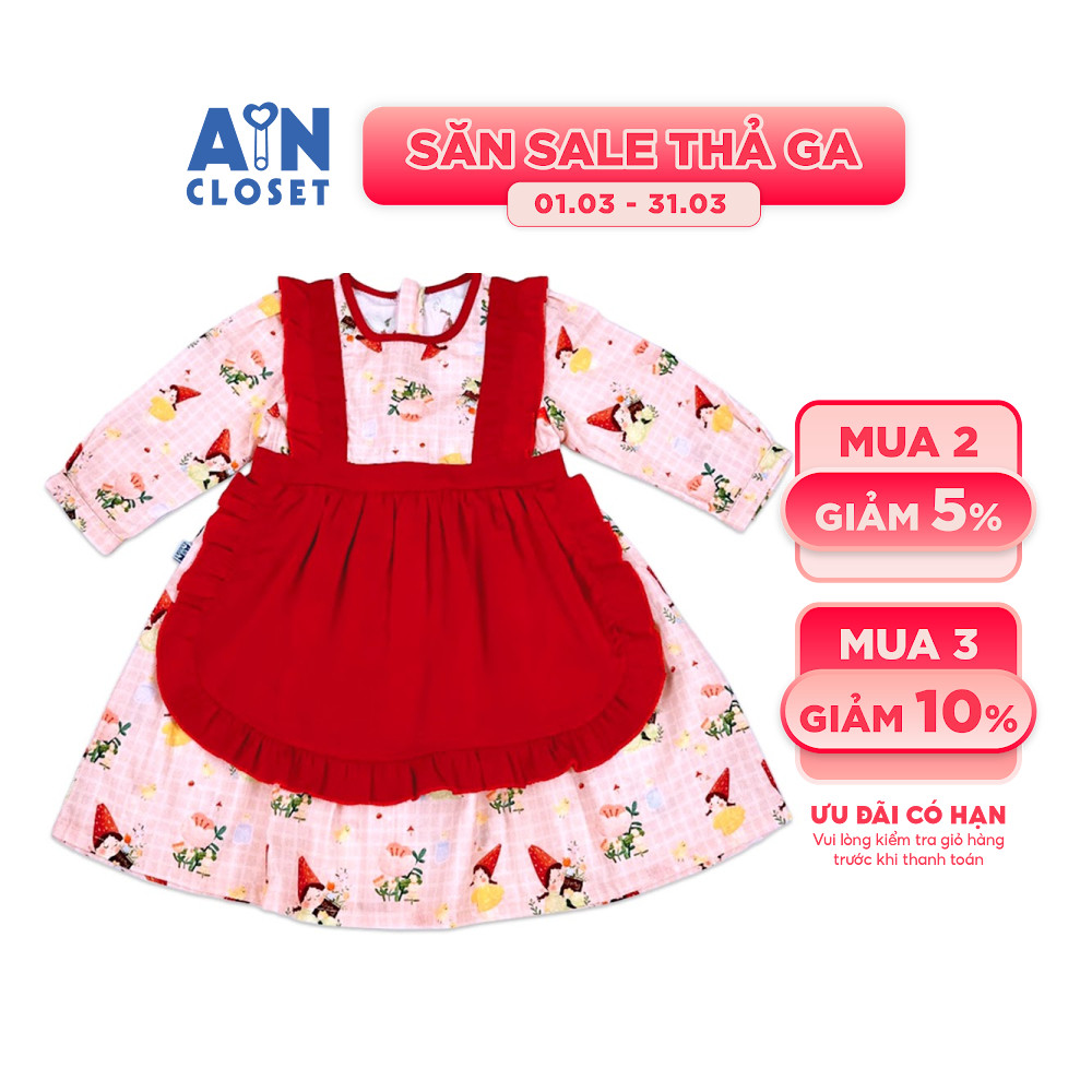 Đầm tay dài bé gái họa tiết Lolita Bé Đỏ cotton - AICDBGIG0ALE - AIN Closet