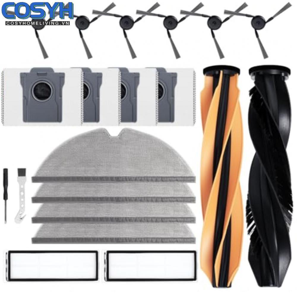 <cosyh>Vacuum Accessory Kit Double Roller Brush 6 Side Brushes 4 Mop Cloths 4 Dust Bags