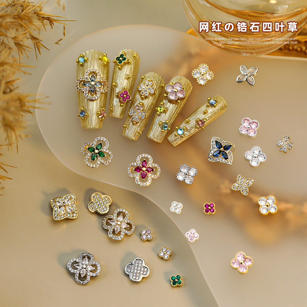 2 Viên Đá Zircon Bốn Lá Tràng Phú Nổi Khối Cao Cấp Trang Trí Móng Tay Bán Chạy GA30