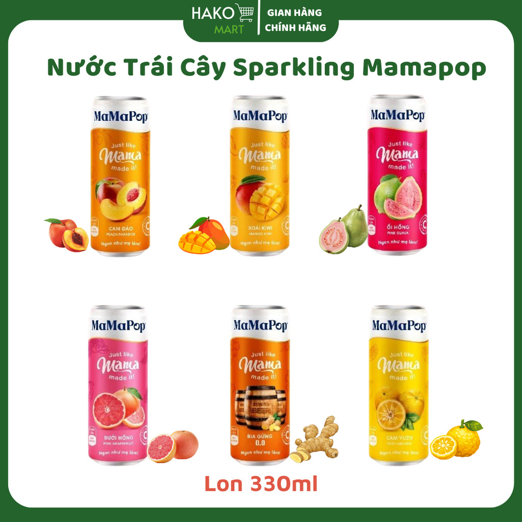 Nước Trái Cây Sparkling MaMaPop Nhiều Vị Lon 330ml