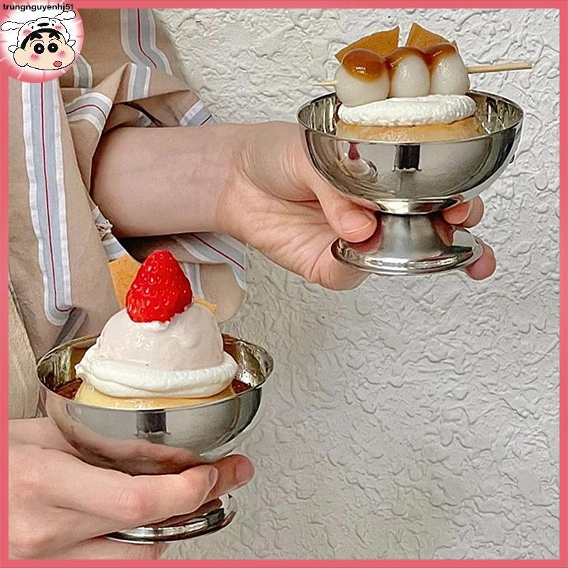 [Tàu 24 giờ] Ice Cream cups salad Bowl thép không gỉ Bowl Dessert Fruit Plate Snack Dish Party Suppl