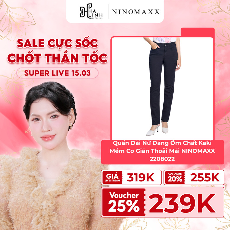 [Võ Hà Linh x NINOMAXX] Quần Dài Nữ Dáng Ôm Chất Kaki Mềm Co Giãn Thoải Mái NINOMAXX 2208022