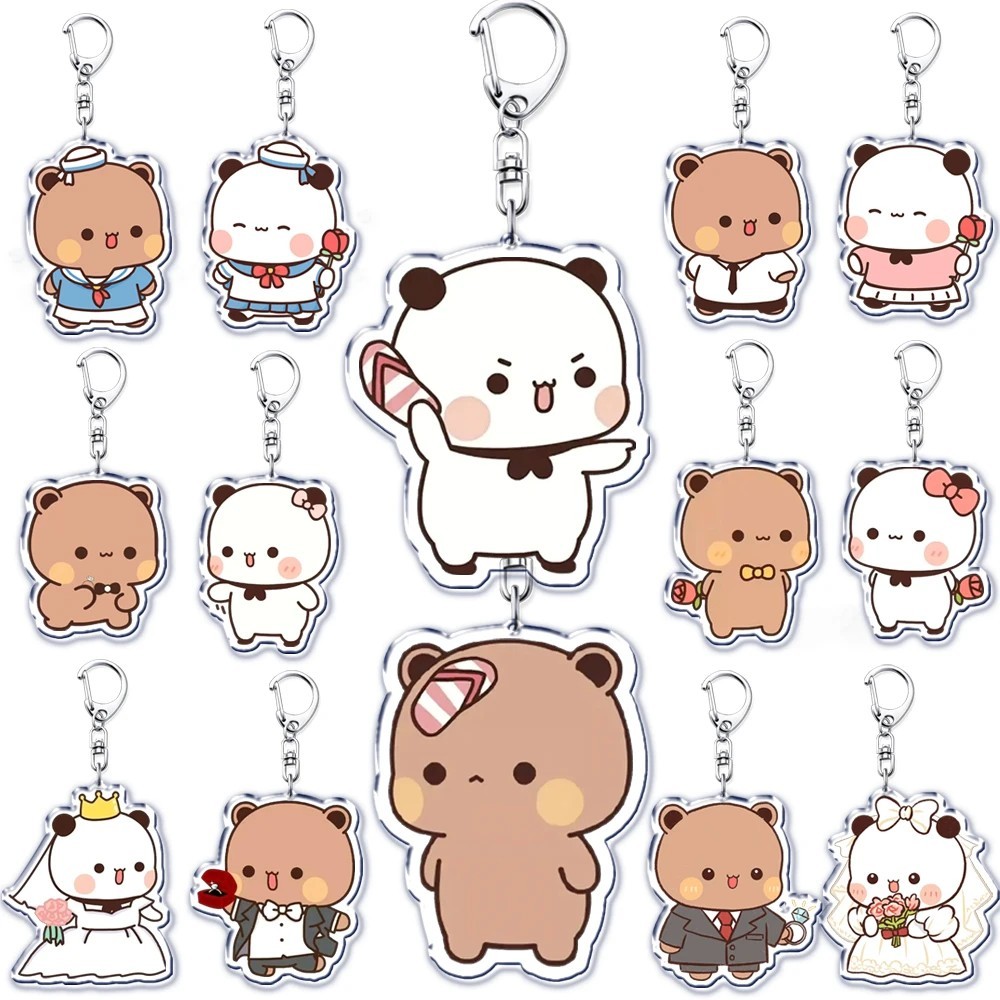 Móc khóa Bubu Dudu gấu Panda dễ thương, Móc khóa Acrylic cặp đôi Gấu Bubu Dudu làm quà tặng, phụ kiệ