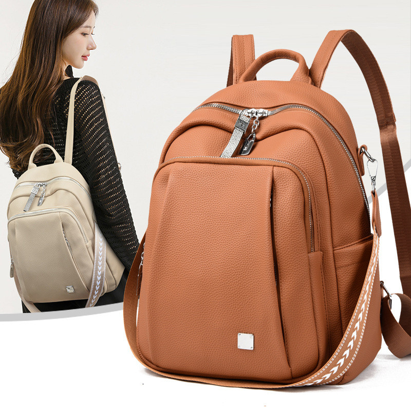 Authentic women's backpack, trendy new model PU Fashionable backpack with a simple design, large cap