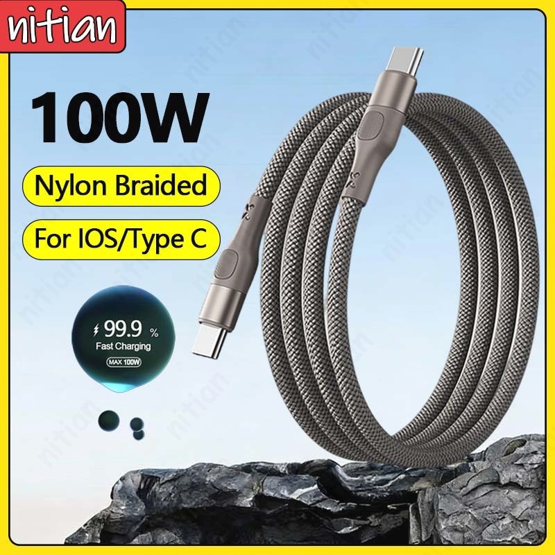 Cáp dữ liệu điện thoại bện USB Type C IOS Cáp dữ liệu điện thoại 100W Cáp sạc siêu nhanh 6A Dây sạc 