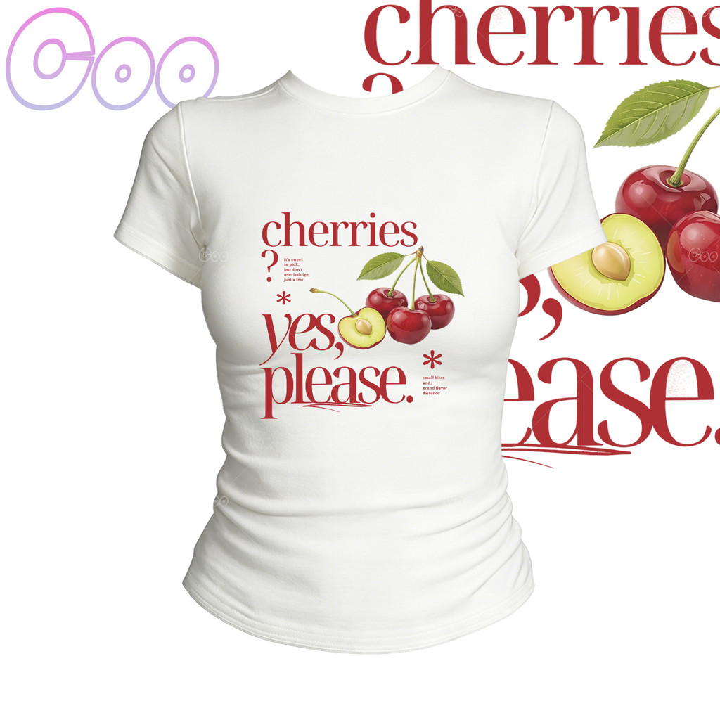 (chất lượng cao)Áo thun nữ-Họa tiết trái cây đơn giản-100% cotton-Phong cách ngọt ngào-Dáng ôm-Thoải