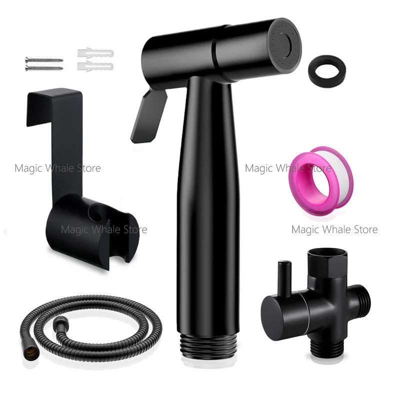 Di Động Đen Bidet Xịt Inox Vệ Sinh Bidet Vòi Lạnh Phòng Tắm Bidet Vòi Phun Van Bộ Xịt Enema Thiết Bị