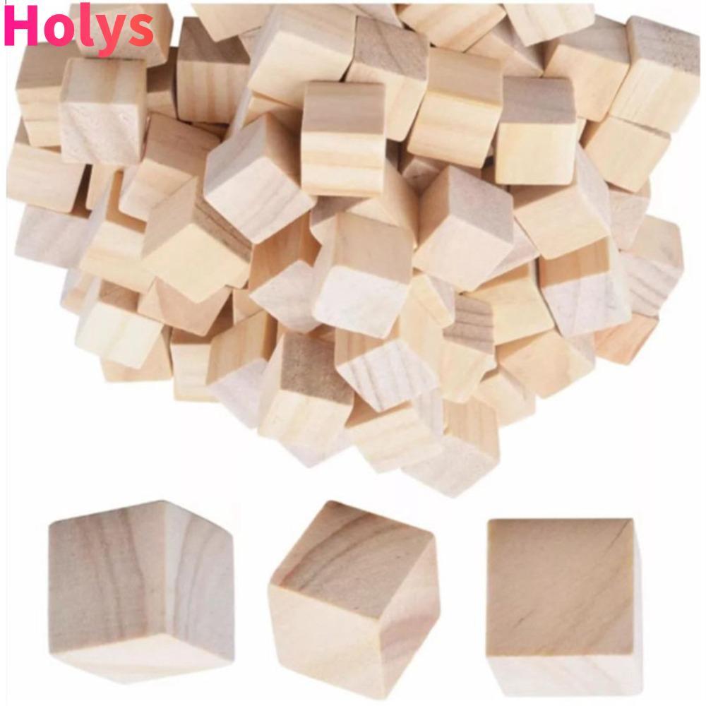 HOLYS 100 Khối Gỗ, Khối Gỗ Vuông Chưa Hoàn Thành, Gỗ Chưa Hoàn Thành 2cm Bề Mặt Mịn Màu Gỗ Gỗ Thủ Cô