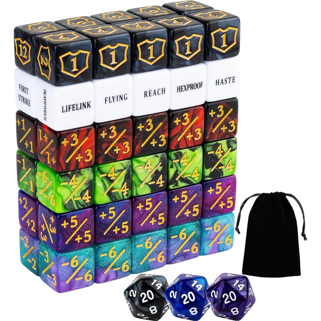 63 Miếng MTG Dice Counters Từ khóa khả năng số lượng lớn Thẻ MTG Shield Life Counter 6 mặt Xúc xắc B