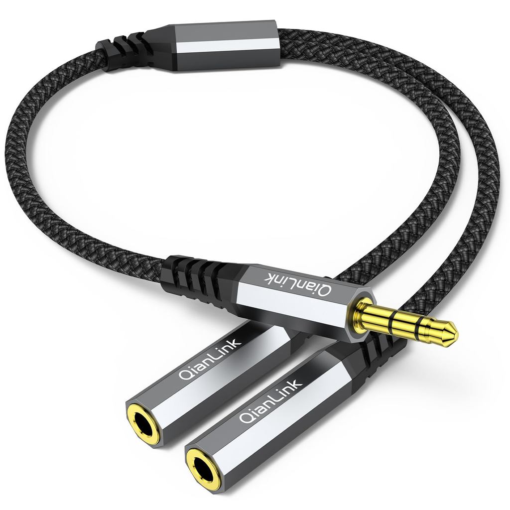 Bộ chia tai nghe, Cổng nam đến 2 cổng nữ 3,5 mm, Cáp nối dài 1ft / 0,30m cho PS4, PS5, Xbox, Switch,