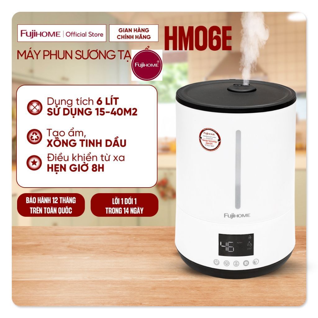 Máy phun sương tạo ẩm 6L Fujihome HM06E Nhập khẩu, máy bù ẩm khuếch tán tinh dầu điều khiển từ xa