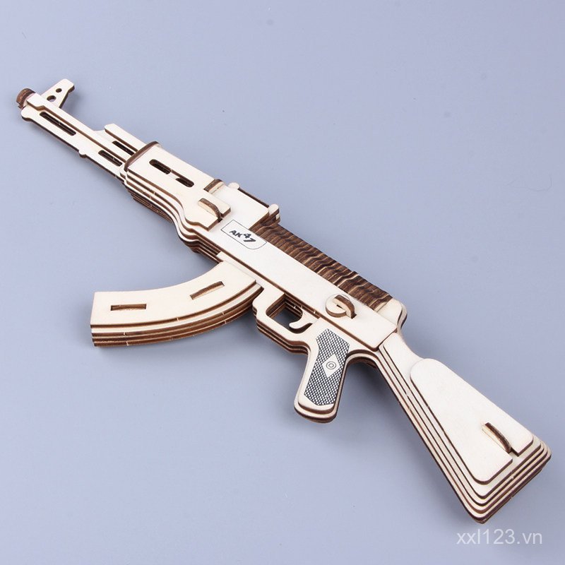 3d Gỗ Ba Chiều Xếp Hình Trí Não Đồ Chơi Bé Trai Cầm Tay Sạc Gỗ AK47 Mô Hình Quân Sự KRTI