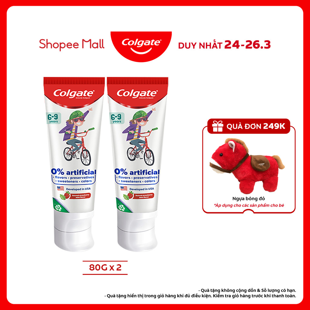 Bộ 2 Kem đánh răng Colgate Kid Free From cho bé 6-9 tuổi không chất bảo quản 80g